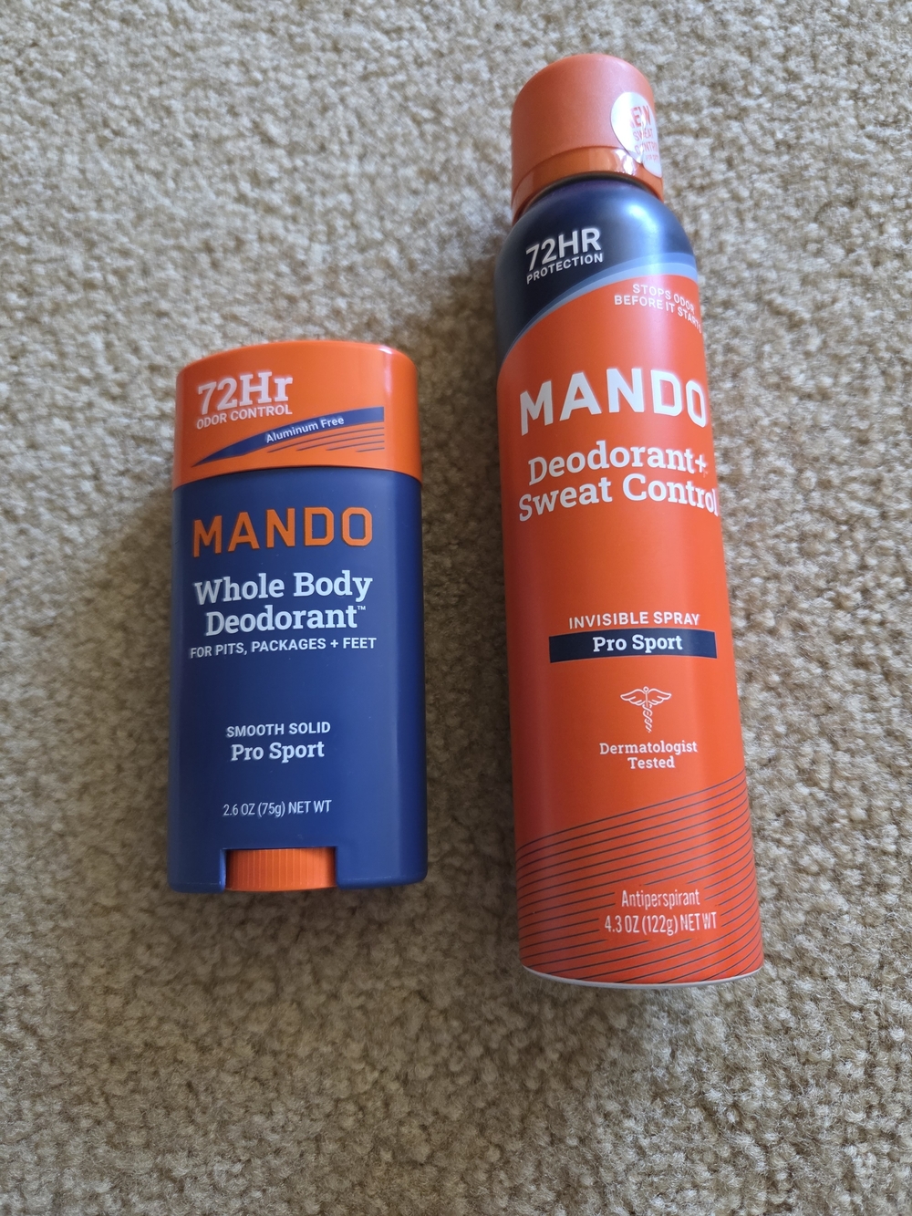 Mando Pro Sport Whole Body Deodorant Stick 2.65 oz + Spray 4.3 oz Aluminum-Free